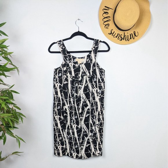 Michael Kors Silk Splatter Print Shift Dress 2 Black White y2k Style Print - Picture 3 of 7
